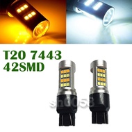 T20 7443 7444 42SMD 5730 LED Light Two-Color Brake Turn Signal Tail Reversing White+Yellow 2pcs