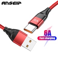 USB ANSEIP Type C สายเคเบิลสำหรับ Xiaomi Mi 11 10 9 Redmi Huawei P30 Samsung P40แอนดรอยด์6A สายชาร์จ USB เร็ว USB C สายดาต้าการชาร์จ