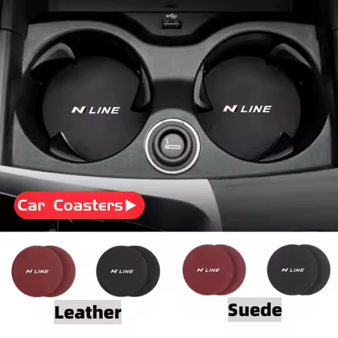 2pcs Leather Anti-Slip Mat Suede Car Coaster Water Cup Holder For Hyundai N LINE i30 i20 Sonata Acce