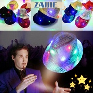 ZAIJIEE Panama Cap  Fashion Stage Performance Dress Dance Party Led Fedora Trilby