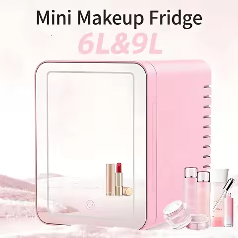 E-ACE 6L&9L Car Beauty Refrigerator Mini Cosmetics Refrigerator With Makeup LED Lights Home 12V&220V