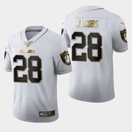 MY Las Vegas Raiders NFL Football Jersey No.28 Jacobs T Shirt Jersey White Vintage Gold Loose Casual Tee YM