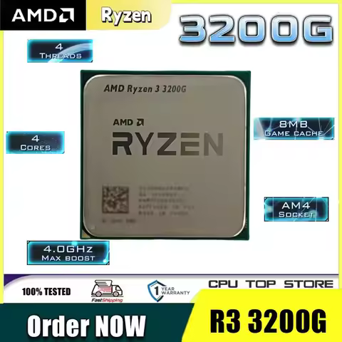 AMD Ryzen 3 3200G 4-Core 4-Thread DDR4 12NM L3=4M 3.6GHz Processor 65W Socket AM4 R3 3200G but Witho