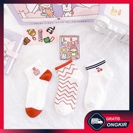 Gratis Ongkir - Kaos Kaki Pendek Gaya Wanita Korea / Kaos Kaki Wanita Motif Cherry Merah / Kaos Kaki