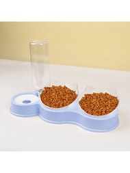 1入組可拆卸傾斜貓耳碗，附3個碗，適用於多功能大容量貓狗餵食，帶有自動飲水機