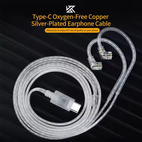 KZ Earphones Cable Type-c 2PIN Plug Silver Plated Upgrade Cable Headphones Wire for KZ Castor ZAX ZS