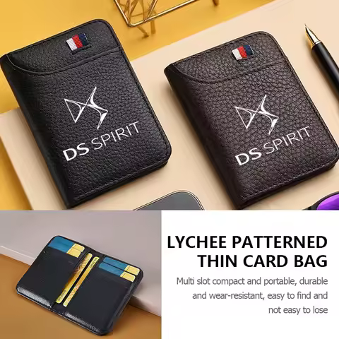 Car Business Credit Card Bifold Wallet Litchi Pattern Purse For DS DS3 DS5 DS6‌ DS7 ‌DS9‌ E-Tense DS
