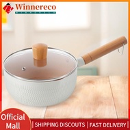 【winnereco】Non-Stick Saucepan with Lid Sauce Pan with Pour Spout & Wooden Handle Stick Proof 18cm fo
