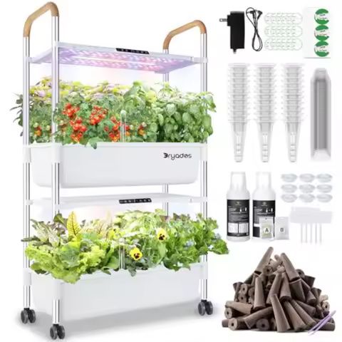 Indoor Hydroponic Growing System with 54 Pods Herb Garden Kit 30W LED Grow Light 2-Layer Floor-Stand