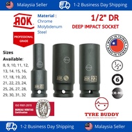 [TAIWAN] AOK 1/2 Inch DR 6PT Deep Impact Socket Box 8-32MM; Toyo; Heavy Duty; Soket Panjang; Segi En