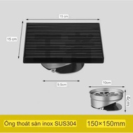 Black anti-odor floor drain 15x15 Premium SUS304 stainless steel
