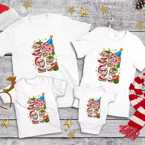 Happy New Year 2025 Family Matching Outfits Xmas Mommy Daddy and Me Outfits Family Christmas T-Shirt
