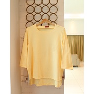 Women Yellow Top Round Neck 3/4 Sleeve/女装休闲长袖衣