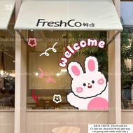 Cute welcome pink rabbit stickers decorate mirrors and shop glasses 53