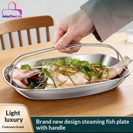AdaChoi Stainless Steel Oval Fish Plate Reusable Shallow Food Tray for Household Family Gathering Di