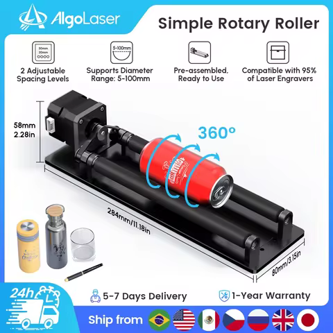 AlgoLaser ARR Laser Engraver Rotary Roller Y-Axis 360° Rotating Can Engrave Cylindrical Object for X