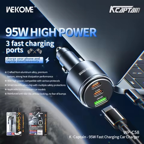 WEKOME 95W Dual Port Car Charger Multifunctional Super Fast Charging Cigarette Lighter Conversion Pl