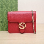 GUCCI Interlock風琴包小號20紅色牛皮金扣肩背包