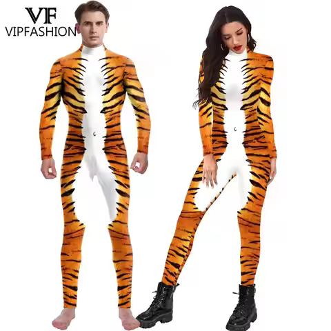 VIP FASHION Tiger Cosplay Costume Adult Kid Animal Bodysuit Carnival Disguise Wear Family Matching S