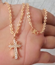 TERBARU KALUNG NURI +LIONTIN SALIB TINTANIUM ANTI KARAT DAN TIDAK LUNTUR LAPISAN EMAS 24K.