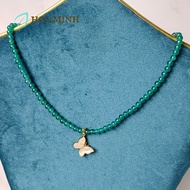 Chuỗi cổ choker đá Mã Não xanh màu emerald size 4 li phối mặt bướm xà cừ phong cách sang trọng | Hoa