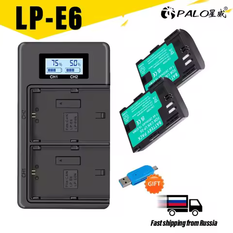PALO LP-E6 LP-E6N LP E6 Battery +LCD Dual Charger For Canon EOS 5DS R 5D Mark II 5D Mark III 6D 7D 7