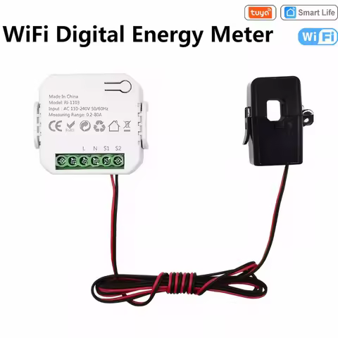 For Tuya Smart Life WiFi Digital Energy Meter 80A with CT Clamp Sensor App Real-time Monitor Power C