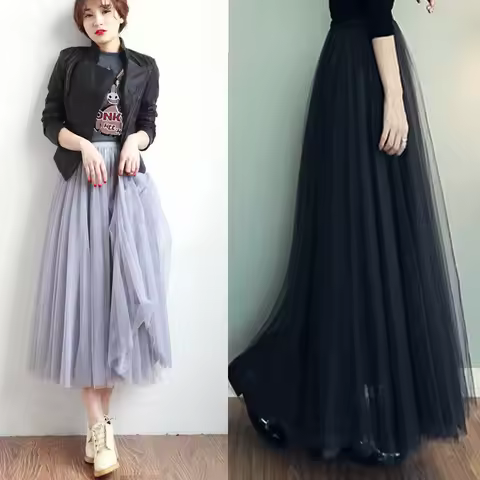 Three Layer Tulle Flared Midi Skirt Princess High Waist A-Line Dress