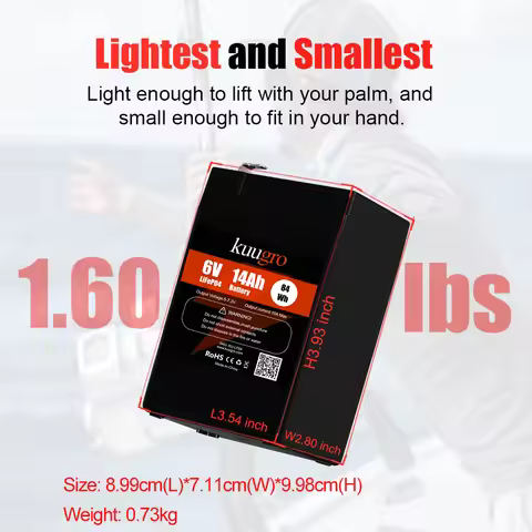 kuugro 6V 7Ah 14Ah LiFePO4 Rechargeable Battery with BMS Replace 6V Lead-acid Battery for Emergency 