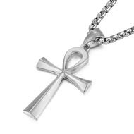 YL Men's Cross Necklace 316L Stainless Steel Jesus Ankh Pendant Rolo Chain Jewelry