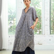 印度蓋染鑰匙領洋裝 / 巴里紗 藍杏