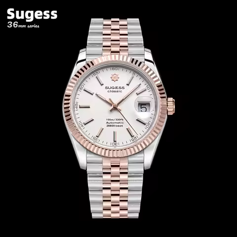 Sugess 36mm Man Watch Automatic ST2130 Movement Retro Mechanical Wristwatches Sapphire Crystal RoseG
