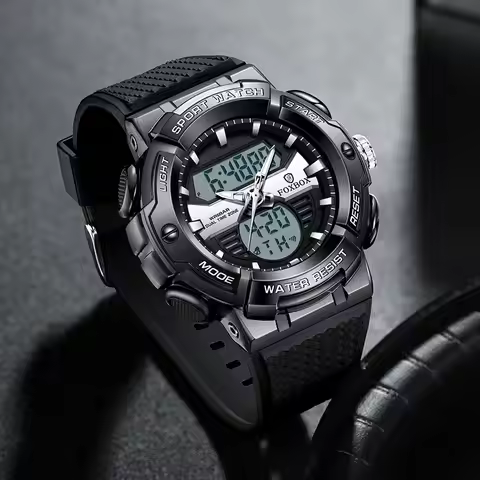 FOXBOX Quartz Watches Electronic Watch luxury Sport Watches Digital Double Time Chronograph Watch Me