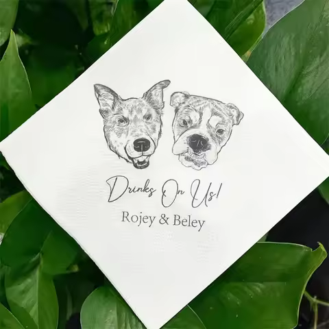 Custom Dog Illustrated Napkin, Wedding Napkin, Custom Pet Cocktail Napkin, Wedding Napkin, Dog Napki