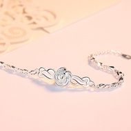 999 Sterling Silver Bracelet Glossy Plain Silver 999 Rose Simple Sterling Silver Ladies Silver Brace