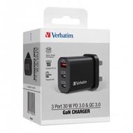 Verbatim - Verbatim 3 端口 30W PD 3.0 &amp; QC 3.0 GaN USB充電器 #66947 黑色 【香港行貨】