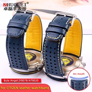 For CITIZEN Blue Angel Men Radio Wave Watch AT8020-54L/8020-03L/JY8078 Curved End Genuine Leather Watchb Strap 22 23