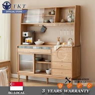 TK RUNZE Kitchen Cabinet Storage Cabinet Wooden Solid Wood Dining Household Cupboard Ash Simple Tea New Large Capacity JP