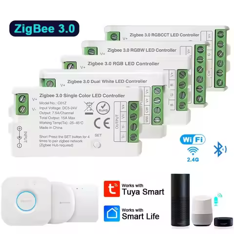 Zigbee 3.0 LED Controller For Dim CCT RGB RGBW RGBCCT LED Strip DC5V-24V WiFi BT Remote Tuya Alexa G
