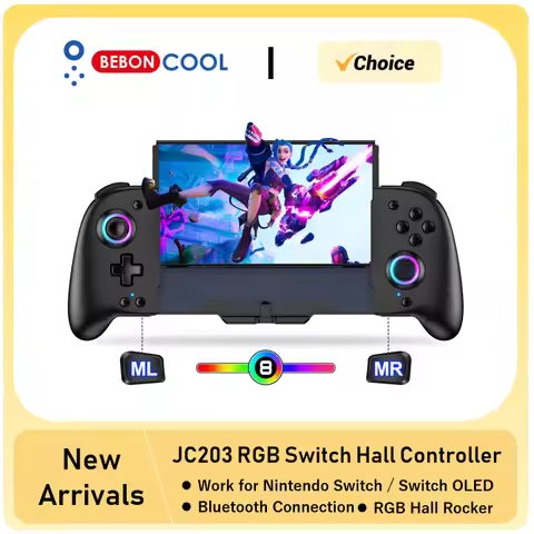 BEBONCOOL JC204 RGB Controller for Switch/OLED 6-Axis 1000mAh Gamepad - Card Case Organiser for Open