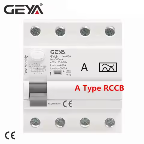 GEYA Type A RCD Residual Current Circuit Breaker ELCB 3P+N 40A 63A RCD ELCB Detect Pulsating DC Resi