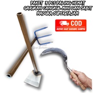 Paket Hemat Isi 3 Pcs Arit Madura Cangkul Mini Dan Garukan Kecil Besi - Garon Baja Anti Copot