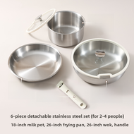 Carote Stainless Steel Non-Stick Removable Handle Frying Pan Milk Pot Set Home Use Cookware Set Sing