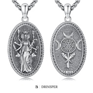DRINSPER Hecate Necklace 925 Sterling Silver Goddess of Witches of Magic Hekate Pendant Necklace Anc