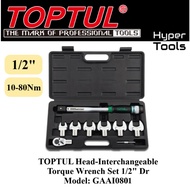 TOPTUL 8 Pcs 1/2" Dr Head-Interchangeable Spanner Torque Wrench Set (Model: GAAI0801/  Capacity: 10-