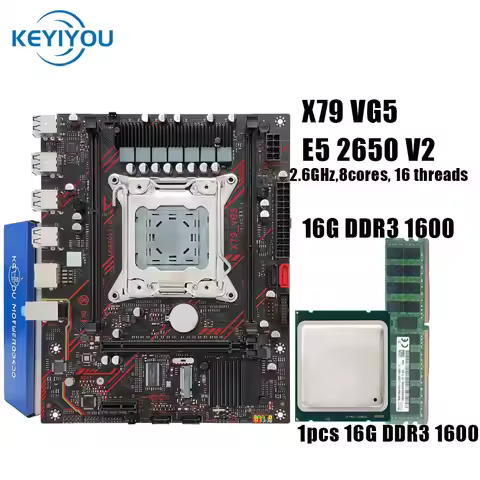 KEYIYOU X79 VG5 Motherboard Kit E5-2650 V2 2660 V2 2670 V2 CPU, DDR3 ECC REG RAM, M.2 NVME Support, 