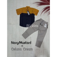 KEMEJA Navy / MUSTARD Boys Shirts Suits 0-12 Years Old Poplin Material Kids Shirts plus cinos Pants
