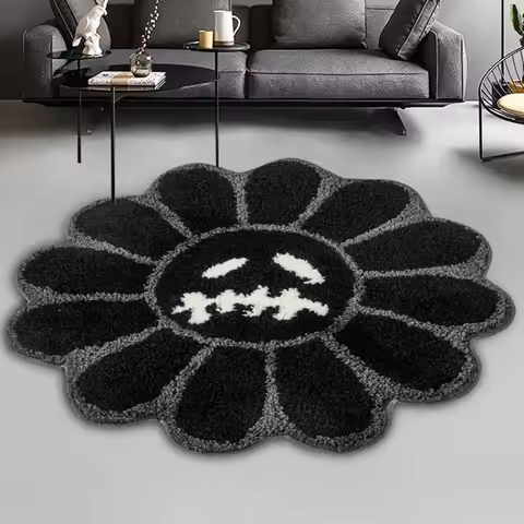 Tufting Sunflower Carpet Aesthetic Bathroom Antislip Rug Fluffy Thicken Flower Cactus Carpet Bedroom