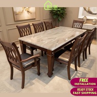 💥 Free Intsall💥- Dining Set | Marble Table | 1 Meja 8 Kerusi | Set meja 8 kerusi |Brown |Solid Wood