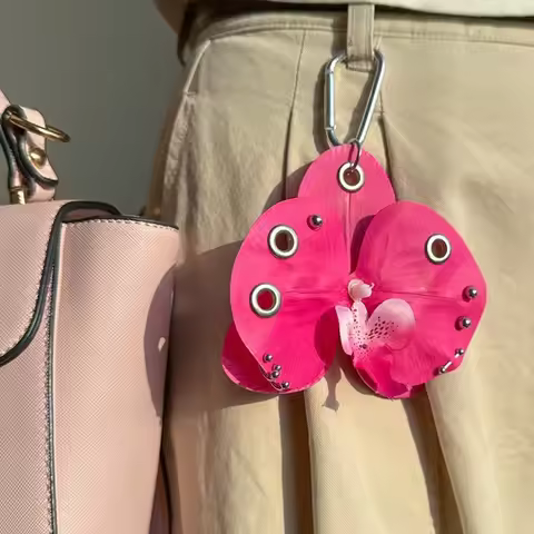 Fashion Simulation Flower Orchid Lily Keychain Backpack Decoration Gifts Flower Bag Pendant Colorful